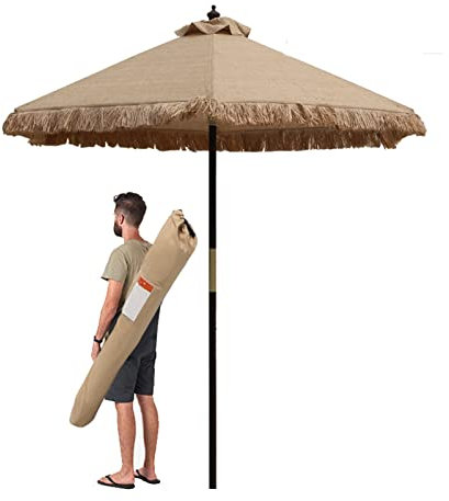 SBCGFY Parasol d'extérieur, Parapluie en Paille synthétique en Bois Massif pour Cour, Jardin, Parasol télescopique Portable pour Camping, Parasol de Plage, Sac de Rangement de 2,3 m