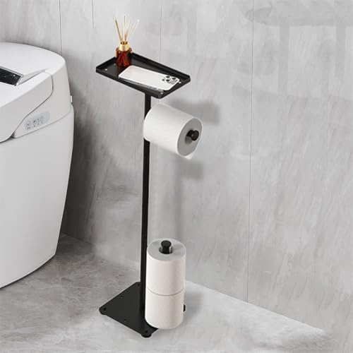 acfeco Freistehender Toilettenpapierhalter, Klorollenhalter Stehend Schwarz, Klopapierhalter für 3 Papierrollen, WC Papier Halterung, Toilettenpapierständer für Toilette Badezimmer