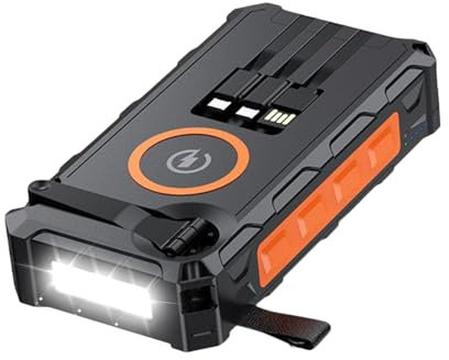 Cargador Solar, Banco De Energía Solar con Linterna 20000 MA Cargador Solar con Manivela Portátil Power Bank con Cable De Datos para Acampar, Corte De Luz
