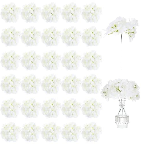 Abeillo 30 ortensie artificiali, in finta seta, con steli, realistici, per bouquet da sposa, centrotavola, decorazione per la casa, feste in giardino