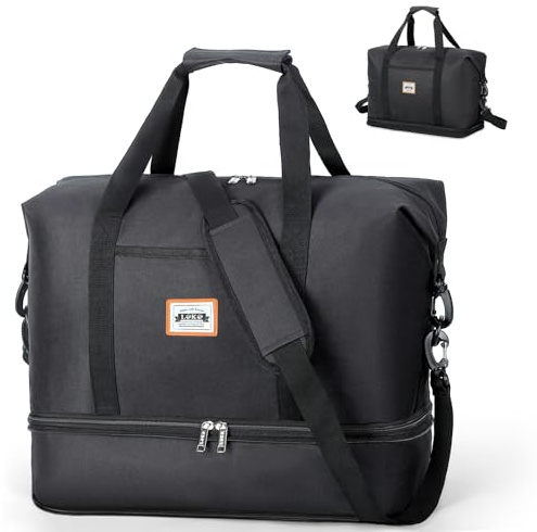 Lekespring Bolsa de viaje para mujer, bolsa de viaje, equipaje de mano, bolsa de deporte, bolsa de fin de semana para avión, bolsa de clínica de nacimiento, bolsa de lona, Negro2, 20-29L(40x20x25cm