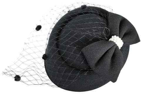 1920er Jahre Perlen Schleier Gittergewebe Stirnband Schwarz - Handgefertigtes Stirnband mit Gittergewebe und Haarklammer für Hochzeiten, Teepartys und Formelle Anlässe, Ideal für Frauen und Mädchen