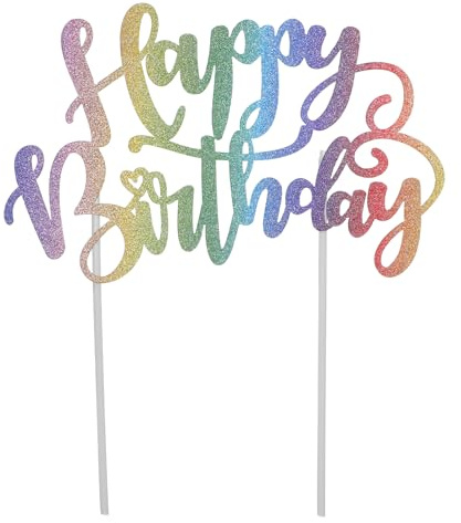 Happy Birthday Cake Topper, Glitter Birthday Party Decoration Supplies Colorful Photo Booth Props for Anniversary Birthdays Party (Colorful)