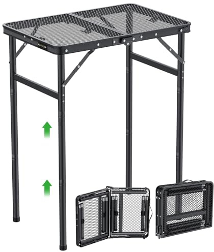 GARLLEN Grilltisch klappbar, 60x40cm & 3 Höhenverstellbar(27/51/75cm), Leicht und Tragbar, Klapptisch Campingtisch Beistelltisch Gartentisch Picknicktisch Kleiner Grill Tisch für Camping