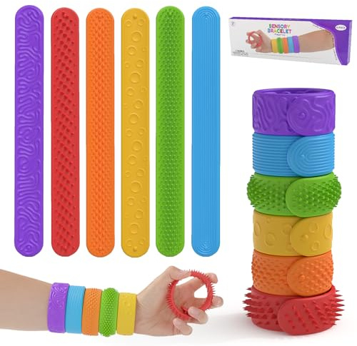 AUNGKWANG 6 Pezzi Fidget Toys, Giocattolo Sensoriale Autismo, Giocattolo Antistress Autismo, Braccialetti a Scatto per Bambini, Fidget Squishy Toy Anxiety ADHD Toys, lenitivo in Caso di Paura