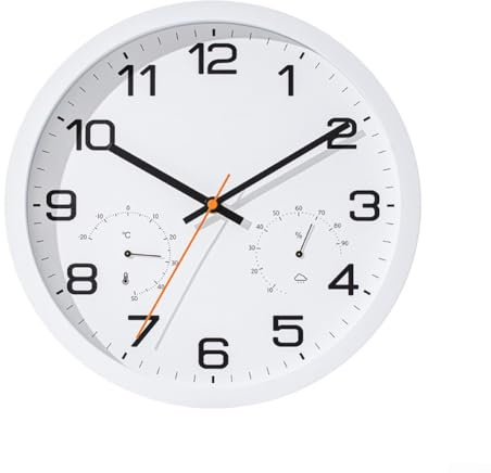 ZiStarlilife Orologio da parete silenzioso da 30,5 cm, con termometro e igrometro, al quarzo, funzionamento a batteria, per camera da letto, ufficio, soggiorno, decorazione per la casa (D)