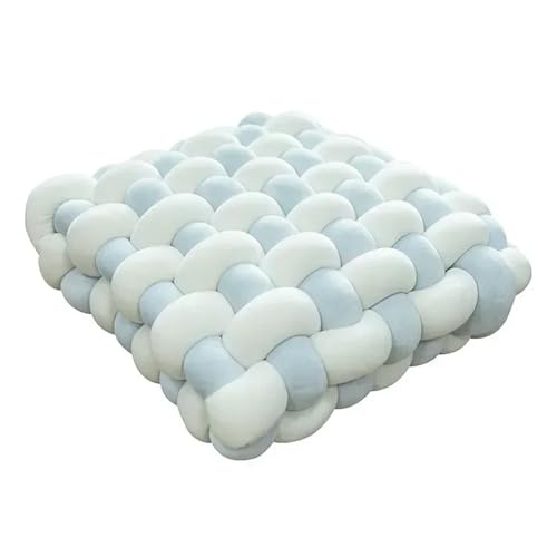 QWWQYDY Cojin Nudos Cojín Cuadrado Anudado, Almohada de Peluche estética, Silla Oficina, Felpa Decorativa, cojín Hecho a Mano con Nudo for Dormir en la Espalda(White-Blue,40x40x12CM)