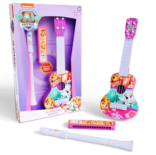 Paw Patrol Toy Guitar Kids 3 Piece Band - Ukulele, Recorder & Slide Whistle - 16 Inch Ukulele for Kids, Musical Flute, My First Musicical Instrument Toy Set & Bookmark, Children Age 3 + Girls Guitar