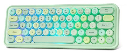 Wired RGB Creamy Typewriter Keyboard. 65 Percent Retro LED Membrance Gaming Keyboard. Small Ergonomic Optical Teclado with ABS Backlit Unreplaceable Round Keycaps. for Laptop and Office PC. (Green)