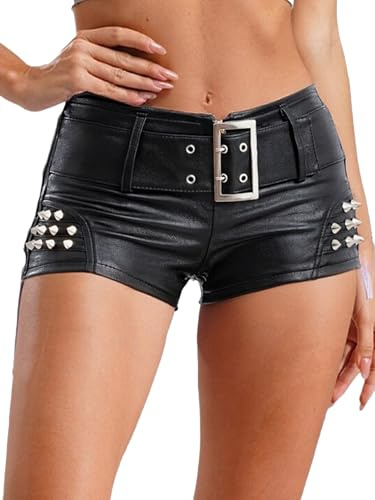 Agoky Damen Mädchen Wet Look Hot Pants Kurze Hose PU Leder Shorts Hohe Taille Booty Gogo Tanz Bottoms Clubwear