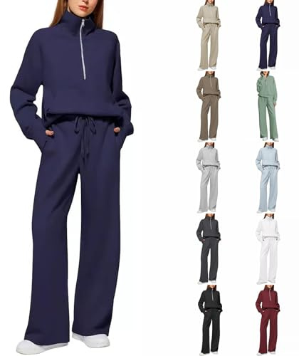 Generisch Conjunto de pantalón deportivo de mujer, de 2 piezas, cálido de terciopelo para invierno, con capucha, para casa, estilo lounge, con cuello alto, ropa para estar en casa, conjunto de suéter