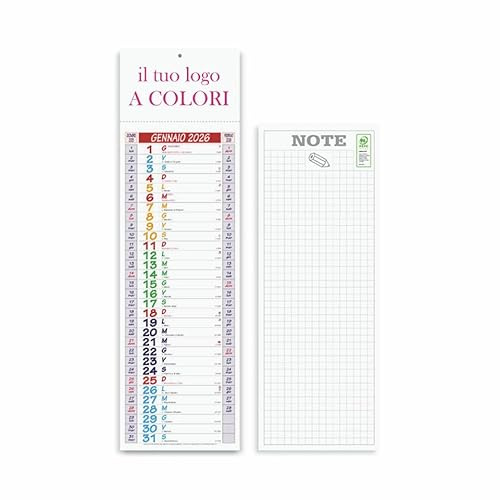 Set 100 Calendari Slim 2026 Personalizzabile con Logo a Colori o Testo - 100 Pezzi Personalizzati Gadget Aziendale Promozionale da Parete con Retro per Note - Idea Regalo per Ufficio e Clienti (100)