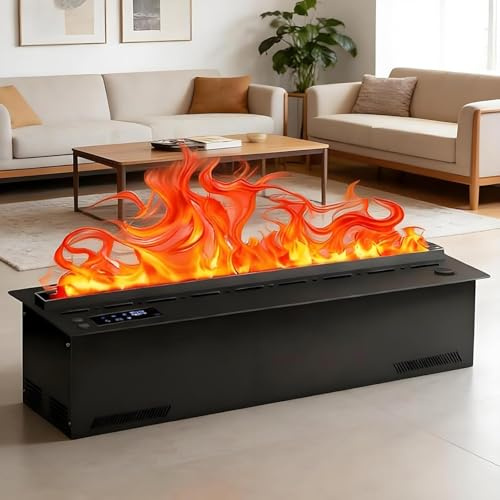 Chimenea De Vapor De Agua 3D con 128 Colores De Llama Ajustables Y 5 Niveles De Brillo, Acero Inoxidable Cepillado, Control TáCtil, para Oficina, Hogar Y Hotel,100cm/39.37inch