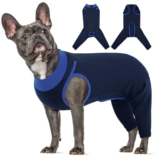 Lelepet Dog Recovery Suit Rear Legs, Bodysuit After Surgery, Navy Blue M | Dog Surgery Recovery Onesie to Prevent Licking, Cone Alternative for Dogs, Knee Post-Op Suit Hind Leg Support Medical Shirt