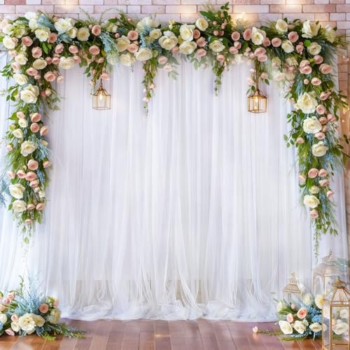 Msauifncp 4 Teiliger Hochzeitsbogen-Querbehang 75x800cm Querbehang Chiffon Stoff Meterware Tüll Stoff Himmelbett Vorhänge Weißer Dekostoff Hochzeit für Hochzeit Party und Bühnendekoration