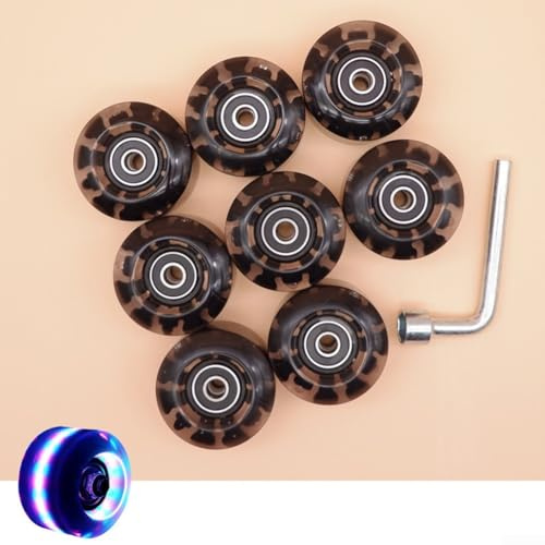 Rollschuh-Räder, 8-teiliges Set mit integrierten LED-Lichtern für Quad-Skating und Skateboards, 58 mm, 32 mm, 82 A Härte, Polyurethan-Konstruktion (rosa, blau, grün)