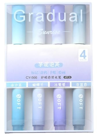 Pastell-textmarker-set, 4-färgade färggradient-övertoningspenna för elever – milda, , pastellfärgade överstrykningspennor med mejselspets för journaling av anteckningar för skrivmaterial i