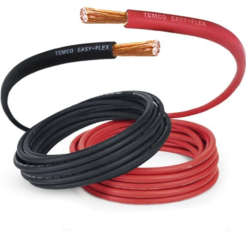 TEMCo 2 Gauge AWG 25 Ft Black + 25 Ft Red Flexible Pure Copper Made in USA Welding Cable Battery Wire - Heavy Duty Solar, Inverter, Car, RV, Truck