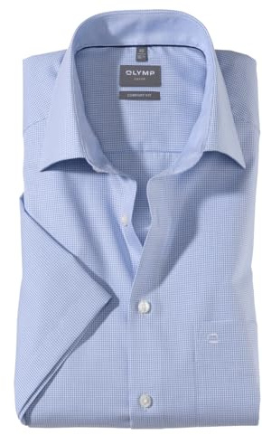 OLYMP Luxor Comfort fit Hemd Halbarm New Kent Kragen Karo hellblau Größe 41