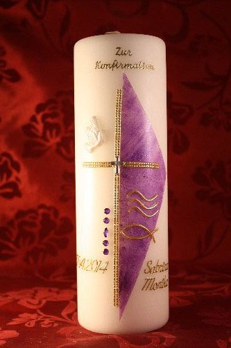 Konfirmationskerze K-63 in verschiedenen Farben mit Name & Datum - auch zur Kommunion