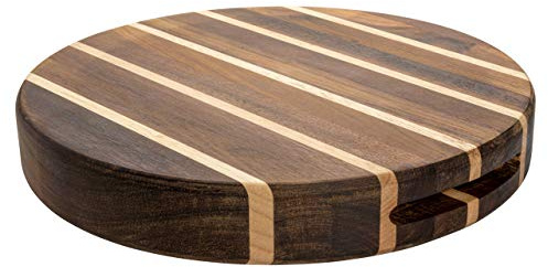 Rockingham Forge Round Multi Wood Chopping Board 35cm – End Grain Cutting Board for Kitchen, Cooking & Serving Pizza, Cheese, Bread & Charcuterie – Durable Acacia & Rubberwood Chopping Block