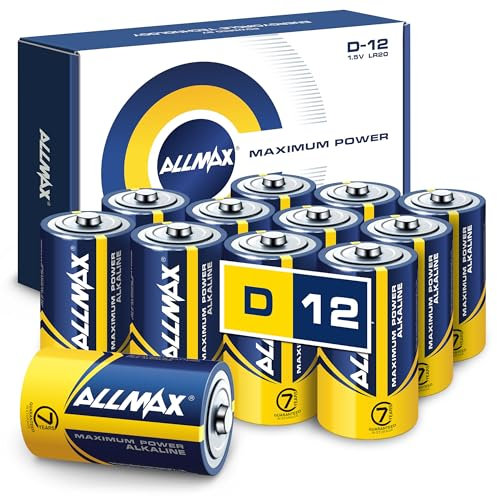 Allmax D (LR20) Maximum Power Alkaline Batteries (12 Count) – Ultra Long-Lasting, Leakproof Design, 7-Year Shelf Life, Maximum Performance (1.5V)
