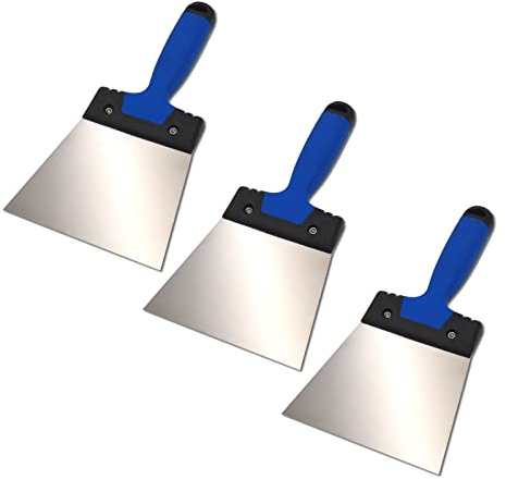 DEWEPRO Fugenspachtel Set 3 Stück – 160 mm Edelstahl Flächenspachtel – Säurebeständige & rostfreie Klinge – Ergonomischer 2-Komponenten Softgriff – Profi Breitspachtel für Fugen & Malerarbeiten