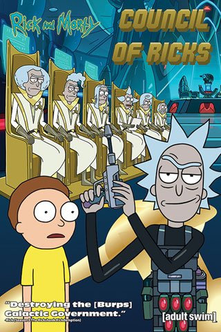 empireposter Rick and Morty - Council of Ricks - Poster Plakat Druck - Größe 61x91,5 cm + 2 St Posterleisten Alu 63 cm