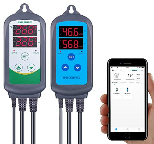 Inkbird Combinaison ITC-308-WIFI Prise Thermostat Chauffage Refroidissement Regulateur de Temperature et IHC-200-WIFI Contrôleur Humidité Hygrostat pour Terrarium,Fumage,Couveuse