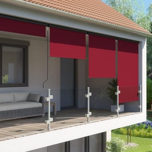 empasa Senkrechtmarkise Master Vertikalmarkise Balkonmarkise Sonnenschutz | Balkonsichtschutz Sichtschutz Balkonrollo Rollo mit Handkurbel, Farbe:weinrot, Größe:240 x 250 cm