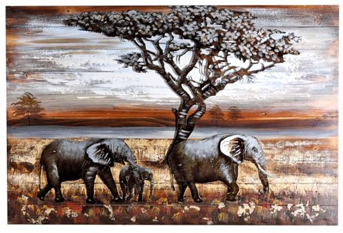 H4L Tableau mural 3D éléphant 120 x 80 cm - Motif en métal en relief - Pièce unique fabriquée à la main