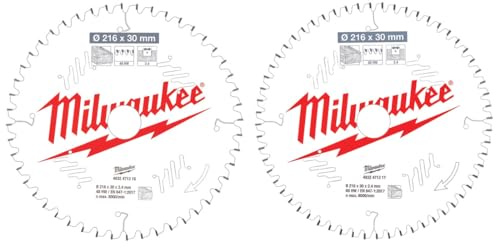 Milwaukee CSB 216mm x 30mm Circular Saw Blades for Mitre Saws Twin Pack 4932479575-48T & 60T