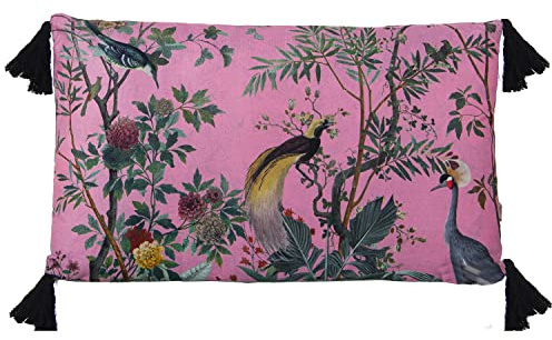 DRW Cuscino rettangolare a faccia in velluto con stampa digitale con uccelli e cerniera 50 x 30 cm