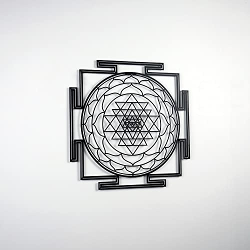 Colorfull Worlds Sri Yantra Metall-Wandkunst, Heilige Geometrie, Chakra, Wanddekoration, Einweihungs-Meditation, Heimdekoration, Geschenk für Freunde (klein, schwarz)