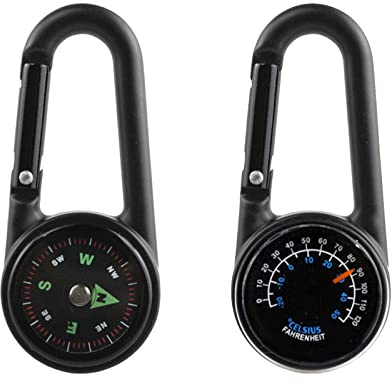 Kompass mit Karabinerhaken + Thermometer, Multifunktionaler tragbarer Karabiner aus Metall für Camping, Wandern,Reisen,3-in-1-Kompass
