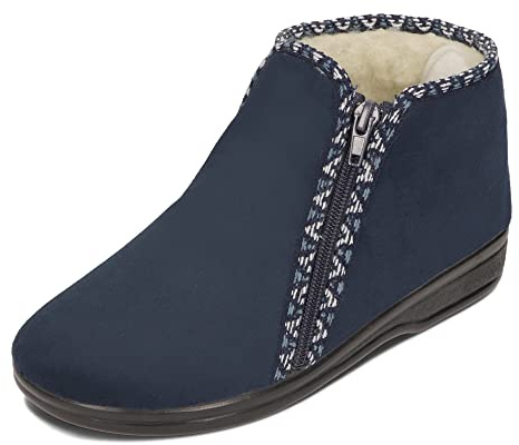 BAWAL Pantofole alla Caviglia Calde da Donna con Fodera Interna in Lana di Pecora Chiusure a Zip 36-41 EU (Blu marino, 36)
