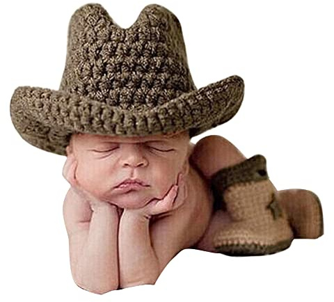 JAWSEU Baby Cowboy Outfit, Neugeborenes Baby Foto Kostüm Cowboy-Hut Häkeln Stricken Kostüm Fotografie Prop Outfits, Babyfotografie Fotografie Requisiten