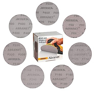 Mirka Abranet sliprondeller 125 mm Mix-Pack 35 st kardborre | Mirka slipskivor med nät för dammfri slipning passar alla 125 mm excenterslipmaskiner mixpack korn 80-600