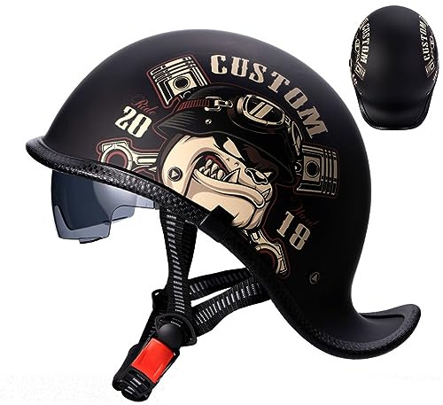 BGGNG Mezzo Casco Moto Retro Casco Jet Aperto Cappellino da Baseball Scooter Caschi Motorino Vintage Casco Scodella Mezzo Casco Portatile Estivo per Uomo E Donna,Certificato ECE A,L=59-60cm