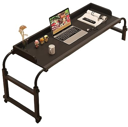 Mehrzweck-Überbetttisch, Trolleytisch, Mobilitätstisch über dem Bett, vielseitiger Betttisch mit verstellbarer Höhe und Rollen (schwarz (mit Innensteg), 140 x 40 cm