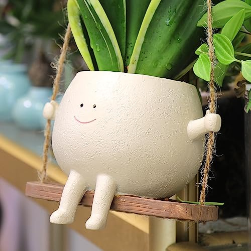 HUNTHAWK Vaso da fiori con viso oscillante, fioriera da appendere in resina, per piante da interno ed esterno, vasi per piante grasse per filo di perle, per la festa della mamma e Natale