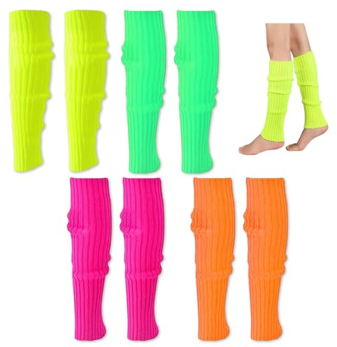 Udbrud Jambières pour Femme, 4 Paires Neon Warmers Chaussettes Guetres Guêtres Fluo Années 80 90 Accessoires de Fête de bal Rétro Pour carnaval, danse, aérobic