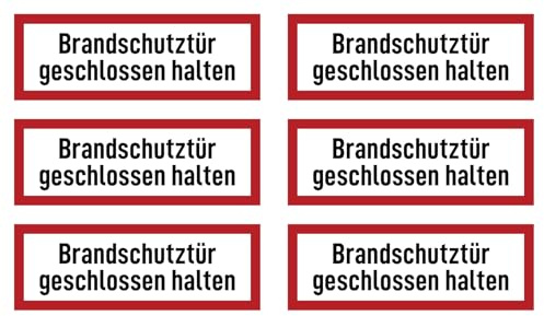 Aufkleber: 52x148 mm, 6 Stück - Brandschutztür geschlossen halten - Brandschutzzeichen - Hinweisschild auf Brandschutzeinrichtung und Einsatzhinweise - DIN 4066 - D1