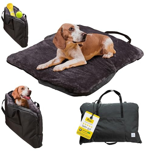 Wanderpfote Hundebett für Unterwegs – hochwertiges Orthopädisches Hundebett – praktische Tragetasche für Gepäck oder Tragehilfe Hund – Hundematte OekoTex und GSR Zertifiziert (Grau, M)