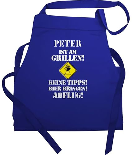 Schürze - Grillschürze - Name ist am grillen keine Tipps Bier bringen Abflug - Geschenke Papa Männergeschenk Geschenkideen Vatertag Geburtstag - 60x87 - Royalblau - lustige personalisierte