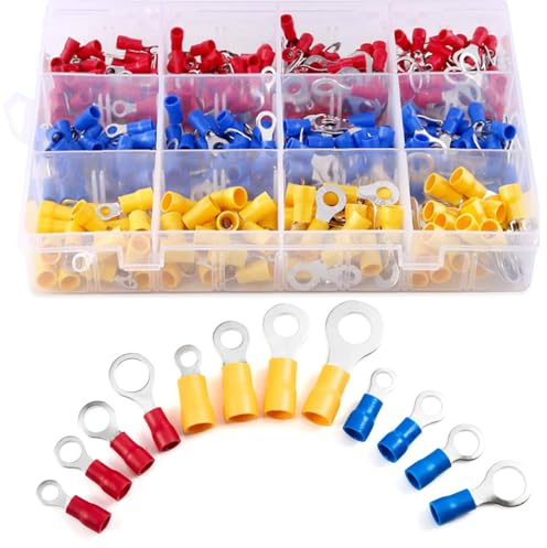 Chanzon 210pcs UL Listed Ring Terminals M4 M5 M6 M8 Red Blue Yellow Insulated PVC Eyelet Wire Connector 10-22AWG Gauge Electrical Crimp Connector for Boat Truck Stereo Car