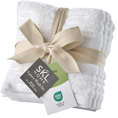 SKL Home CloudSoft Cotton Luxury 4-Piece Washcloth Set, White