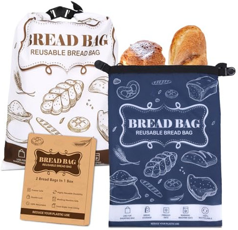 Ciciany Bread Bags, 2 Packs Bread Bags to Keep Fresh, Reusable Zipper for Homemade Loaf, Freezer Storage Bag, Container, Fresh Keeping Extra Large Bags, Food Bag