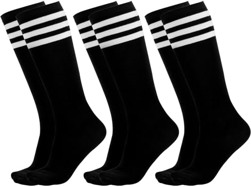 Dxhycc 3 Pairs Kids Soccer Socks Striped Knee High Baseball Softball Athletic Socks for Youth Boys Girls