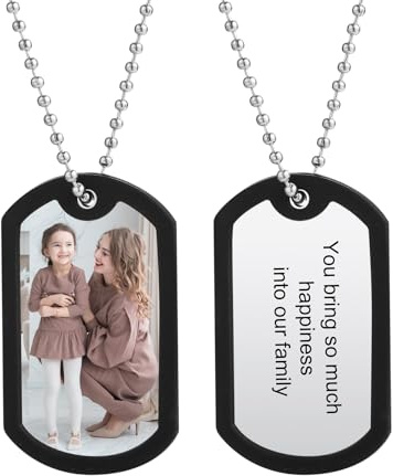 MeMeDIY Personalisiert Anhänger Halskette Foto/Text Lasergravur Edelstahl Militärischen Erkennungsmarken Kette Personalisierte Dog Tag Anhänger Geschenk für Männer Frauen -A1